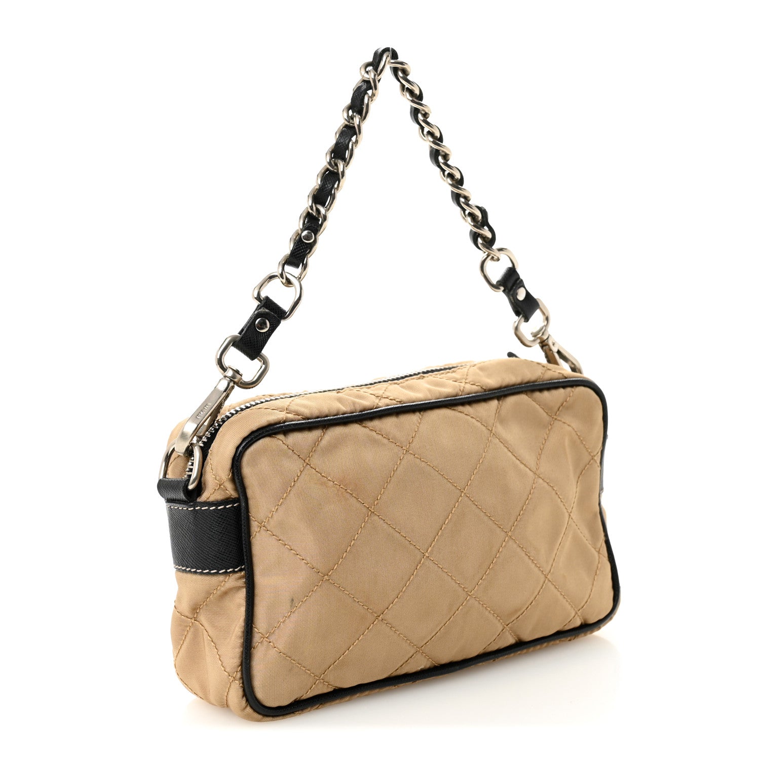 Prada Tessuto Nylon Saffiano Impunturato Quilted Pochette Cammello Black 3 of 10