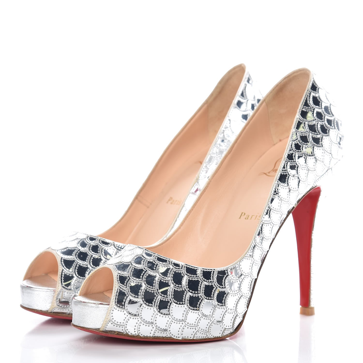 Christian Louboutin Calfskin Crepe Poseidon 120 Pumps 35 Silver 3 of 15