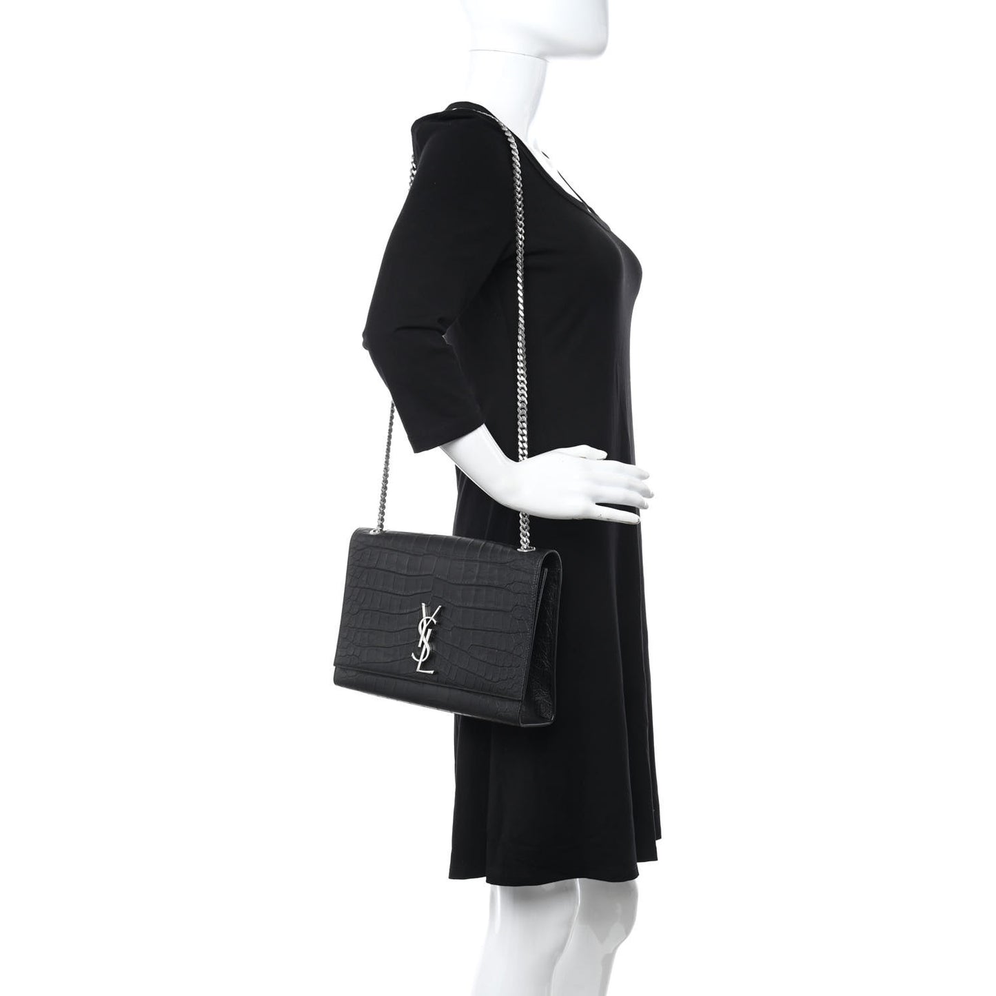 Calfskin Crocodile Embossed Monogram Satchel Black