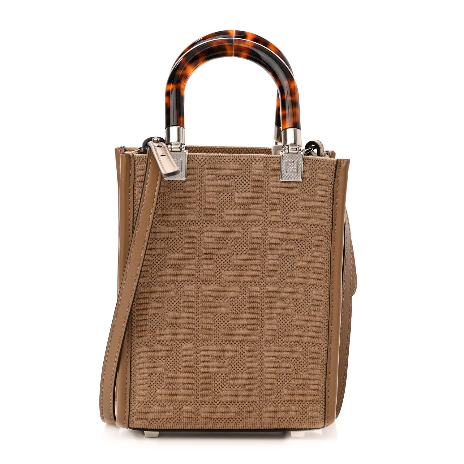 Fendi Technical Fabric Vitello Ceylon Plexiglass FF Mini Fendi Sunshine Shopper Tote Sand 1 of 10