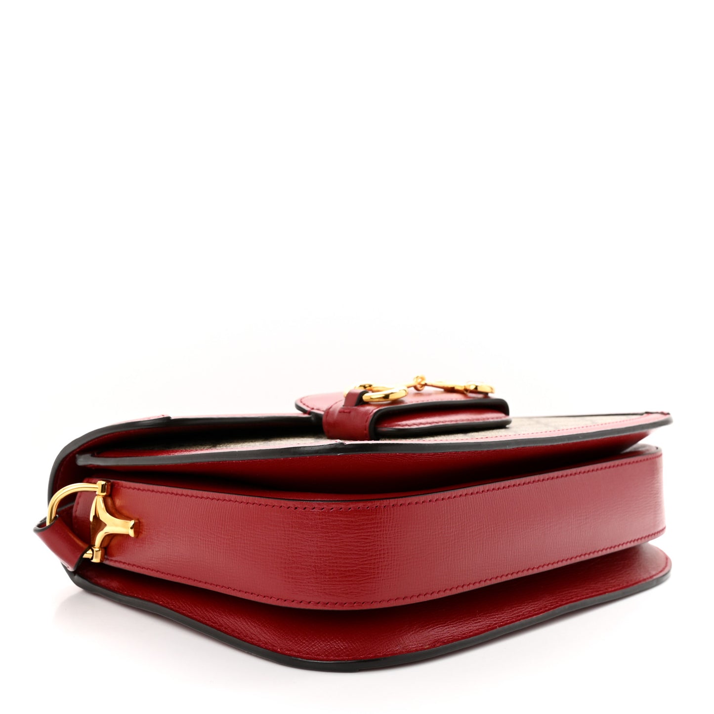 GG Supreme Monogram Azalea Calfskin Horsebit 1955 Shoulder Bag Beige Ebony New Cherry Red