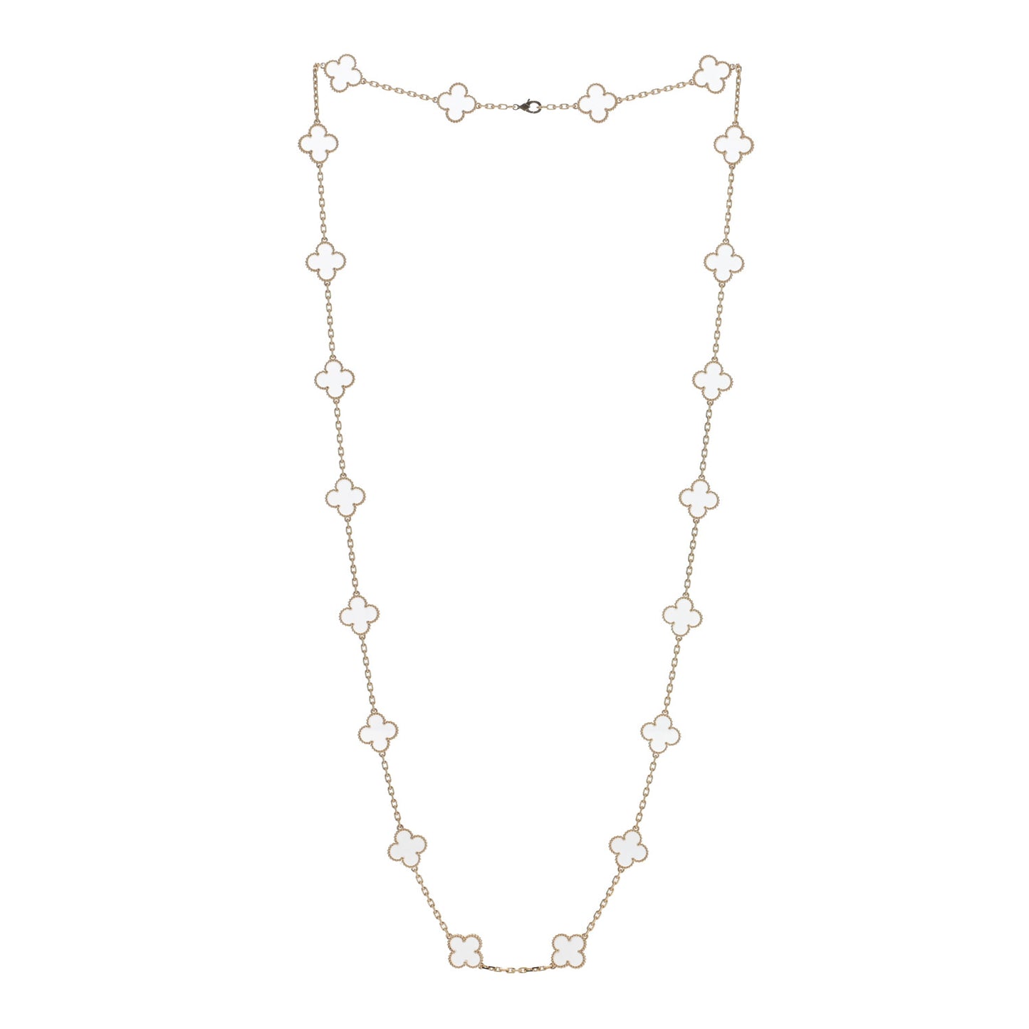 18K Yellow Gold Rock Crystal 20 Motifs Vintage Alhambra Necklace