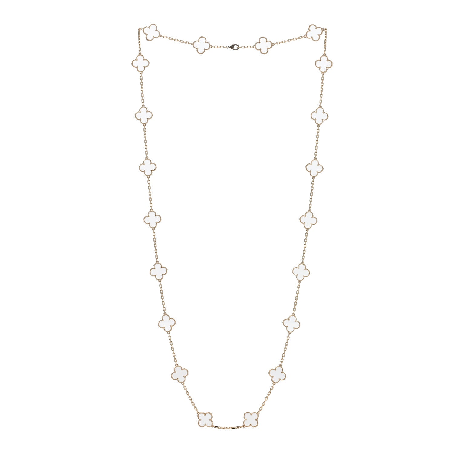 Van Cleef & Arpels 18K Yellow Gold Rock Crystal 20 Motifs Vintage Alhambra Necklace 3 of 5