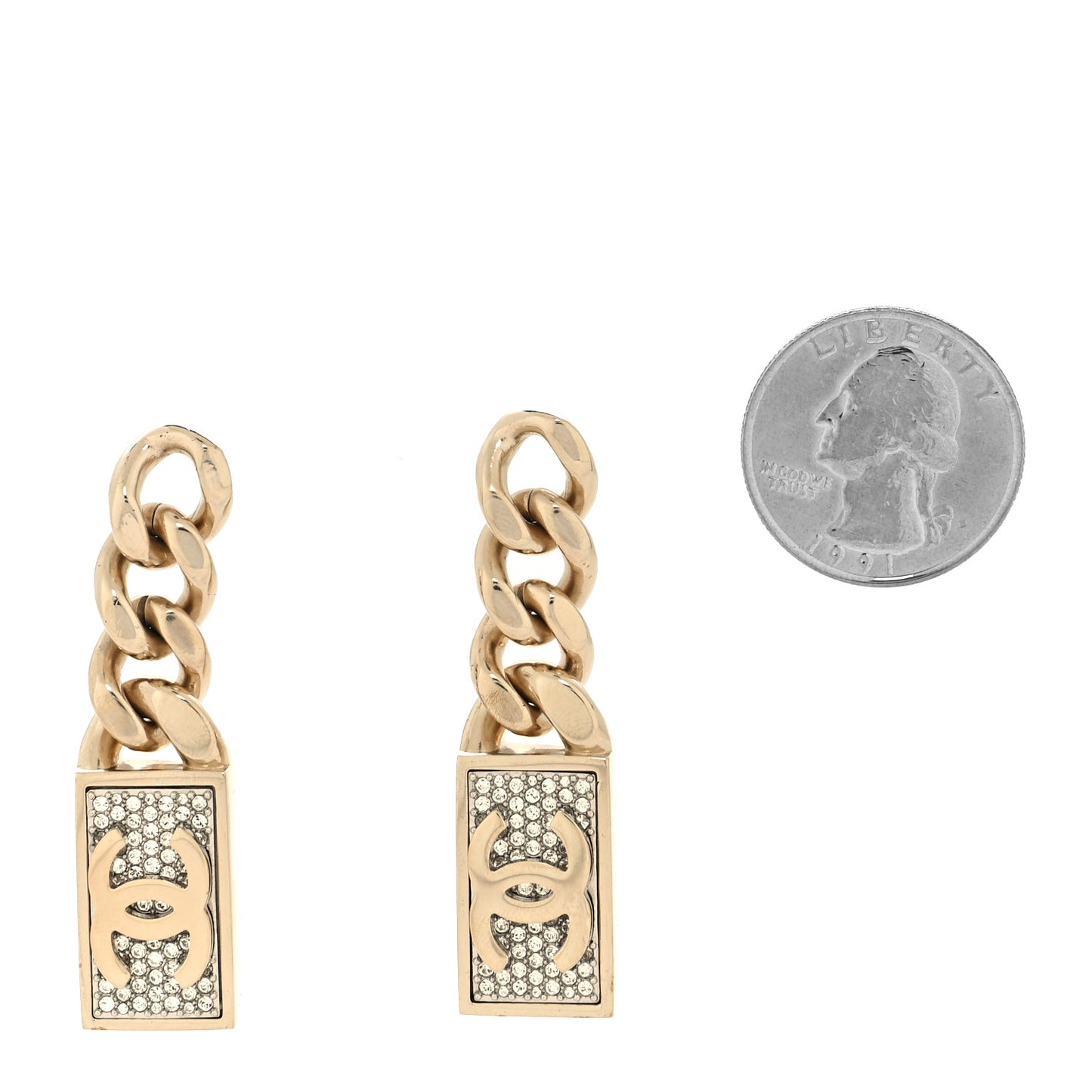 Crystal Dog Tag Charm Earrings Gold