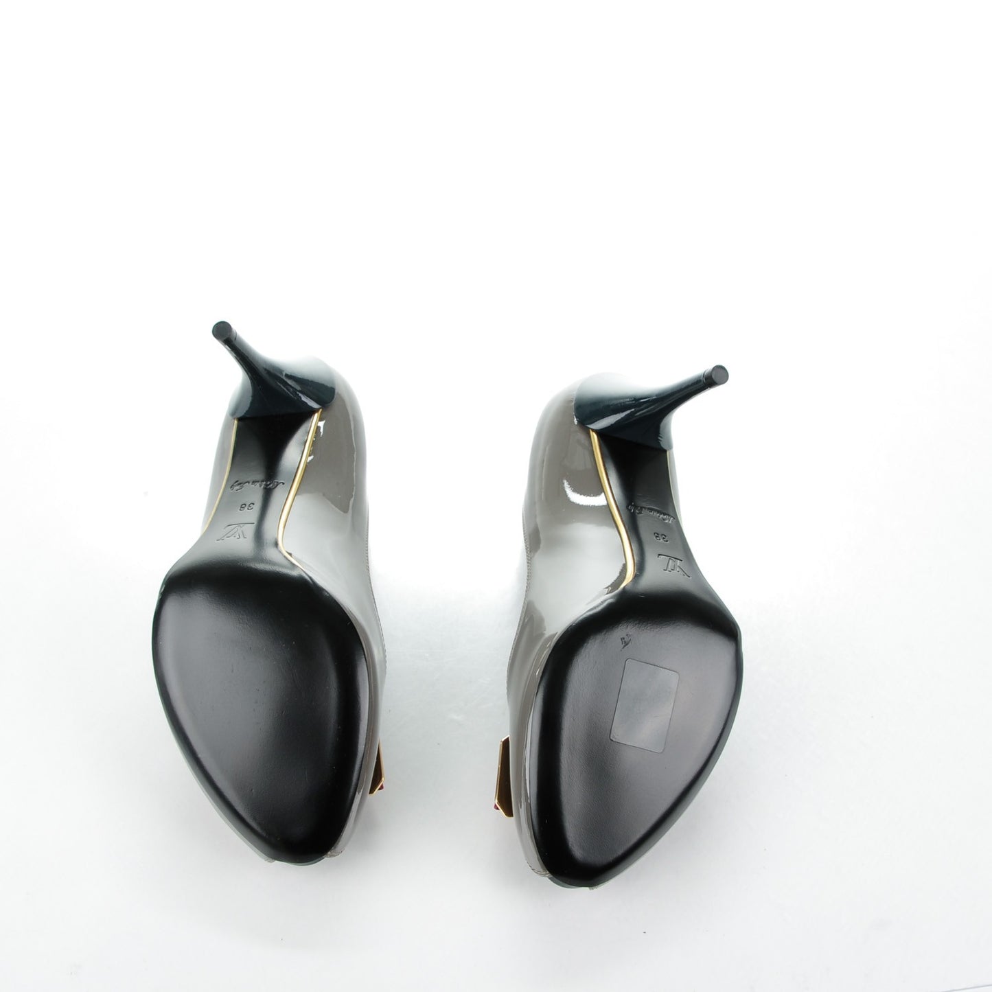 Patent Calfskin Lou Open Toe Pumps 38 Gris