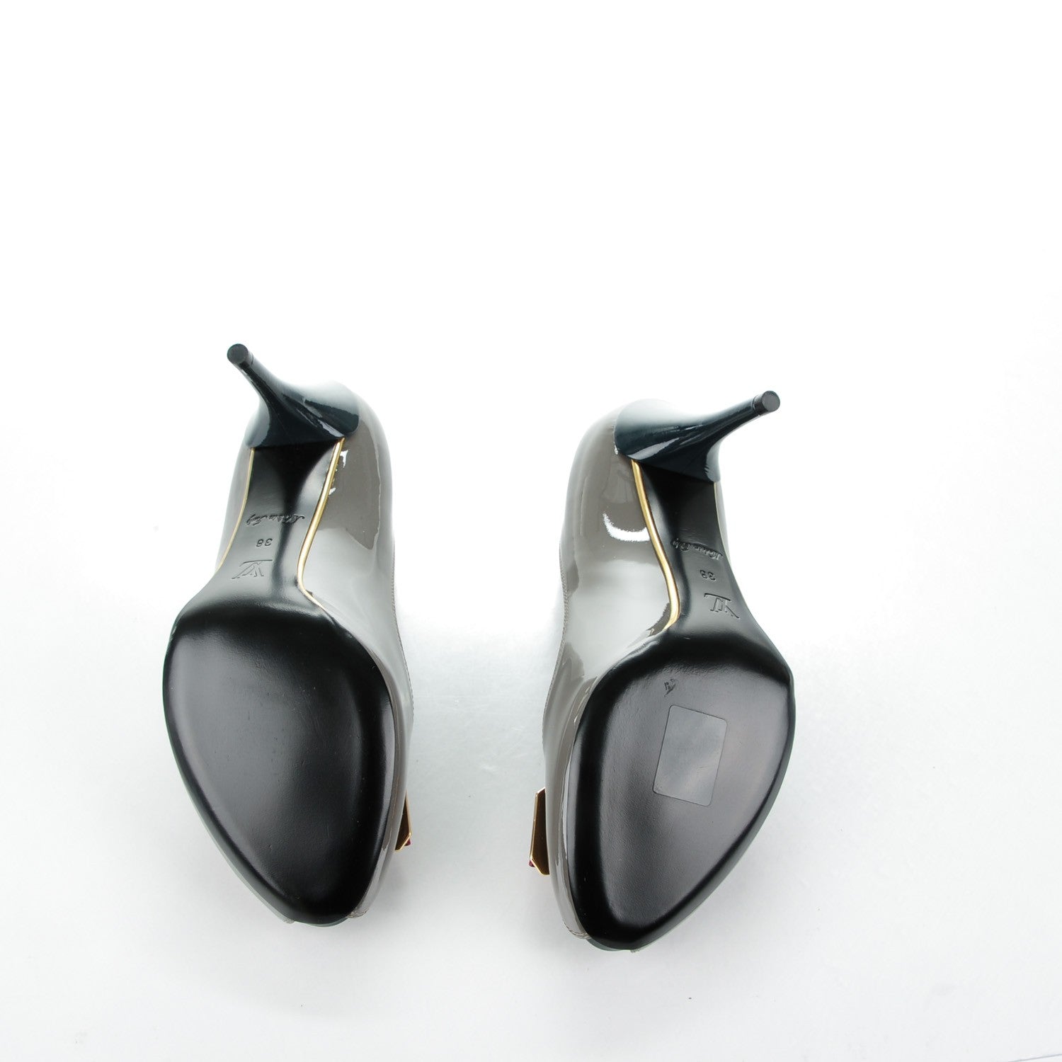 Louis Vuitton Patent Calfskin Lou Open Toe Pumps 38 Gris 5 of 8