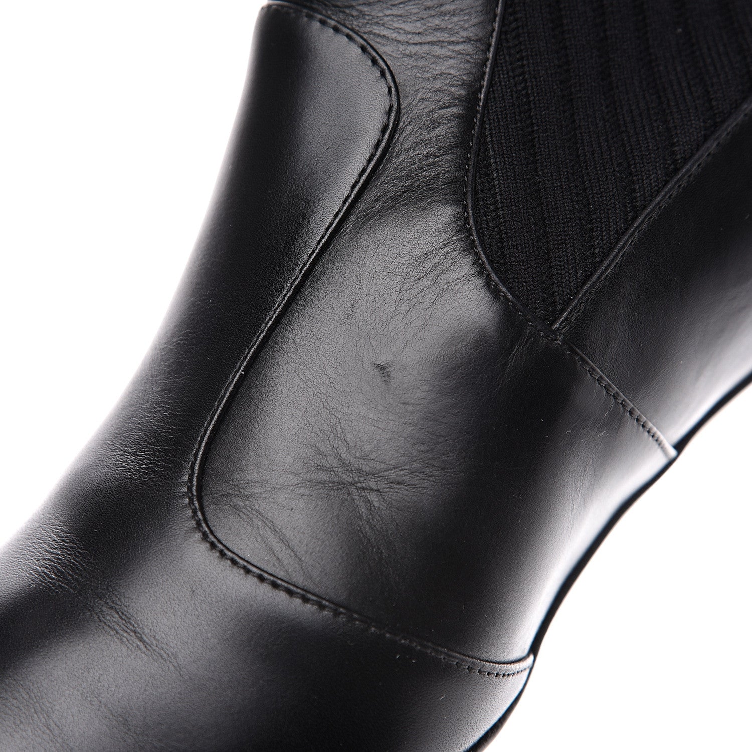 Fendi Vitellino Stretch Fabric Logo Rockoko Low Heel Sock Boots 40.5 Black White 8 of 8