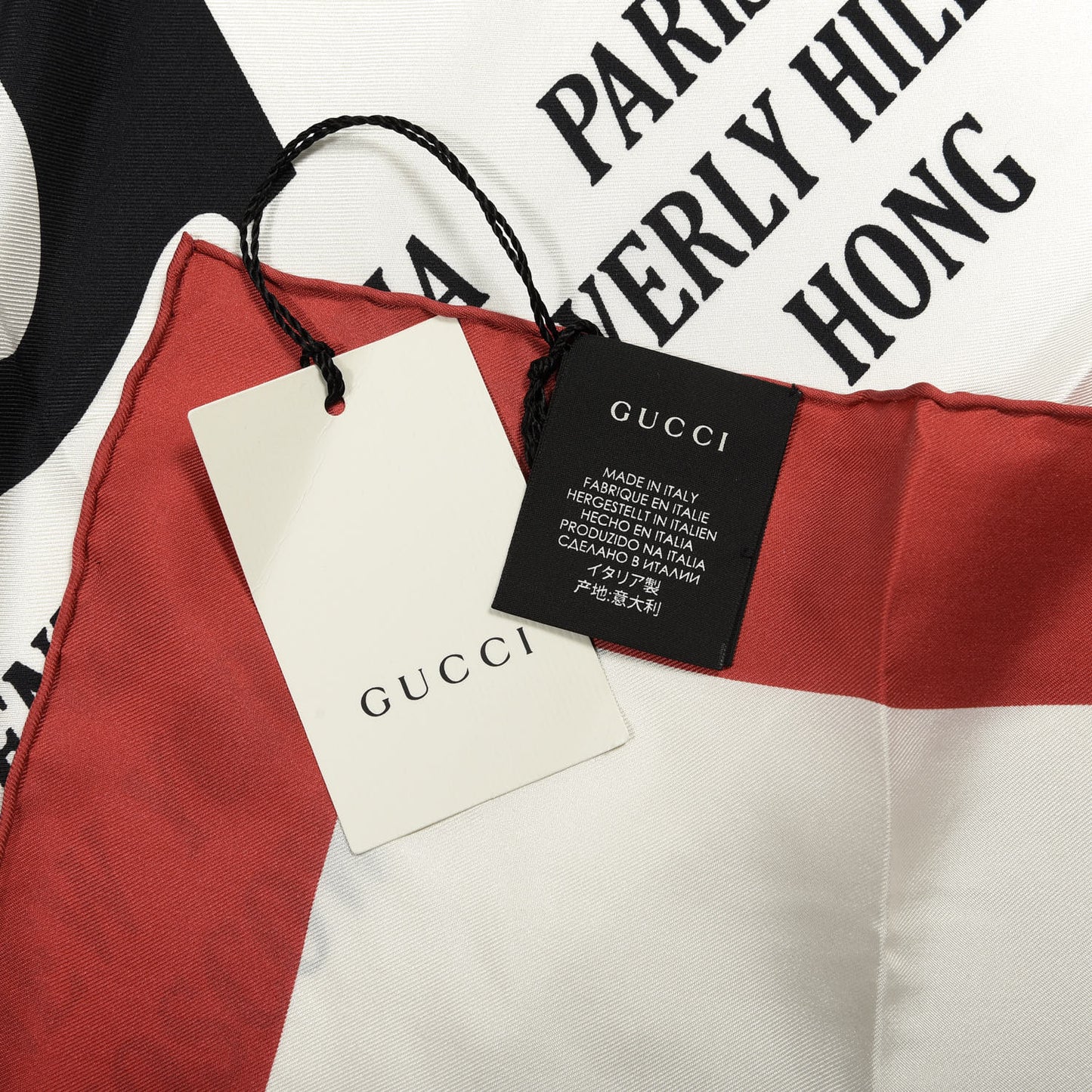 Silk Gucci World Square Scarf Ivory Red
