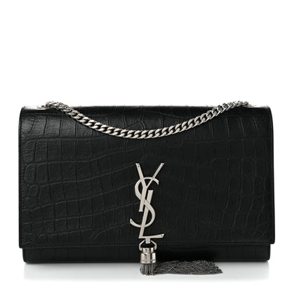 Saint Laurent Calfskin Crocodile Embossed Medium Classic Monogram Kate Tassel Satchel Black 1 of 11