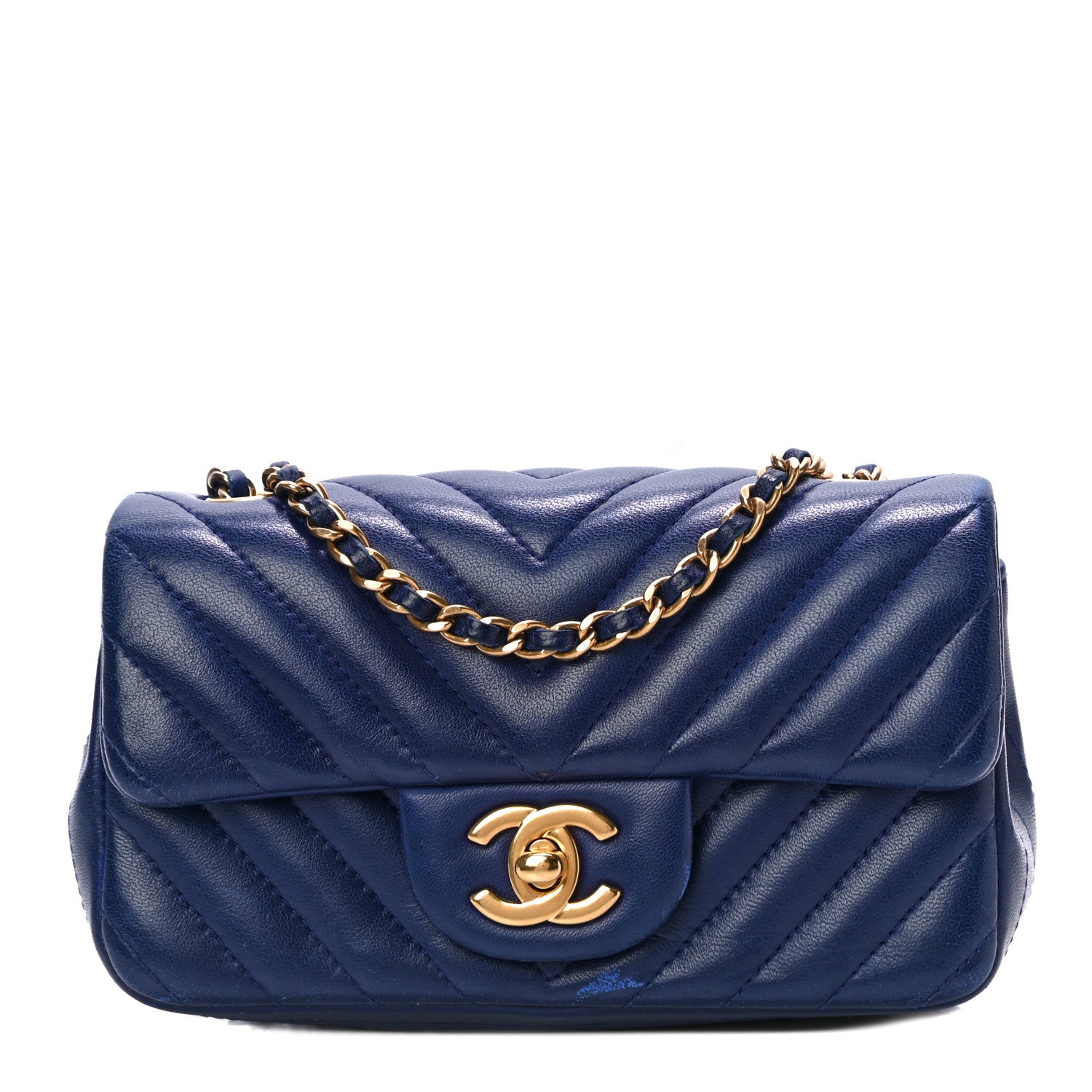 Chanel Lambskin Chevron Quilted Extra Mini Rectangular Flap Blue 1 of 14