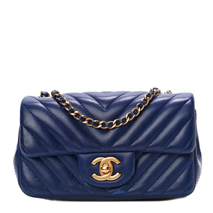 Chanel Lambskin Chevron Quilted Extra Mini Rectangular Flap Blue 1 of 14