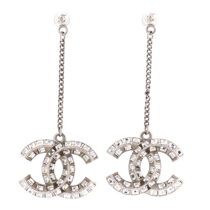 Chanel Baguette Crystal CC Drop Earrings Silver 1 of 3