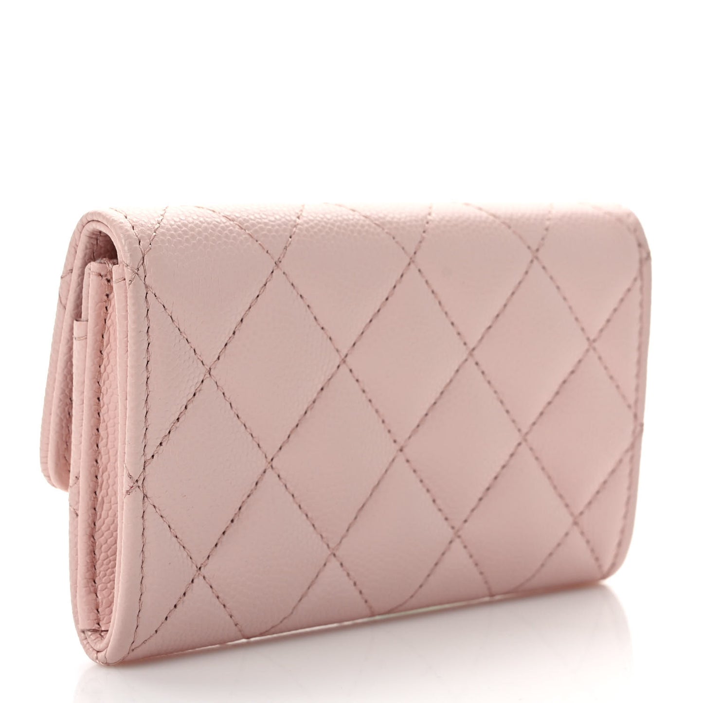 Shiny Caviar Enamel Quilted CC Flap Card Holder Light Pink