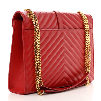 Saint Laurent Grain De Poudre Matelasse Chevron Large Monogram Satchel Lipstick Red 3 of 10
