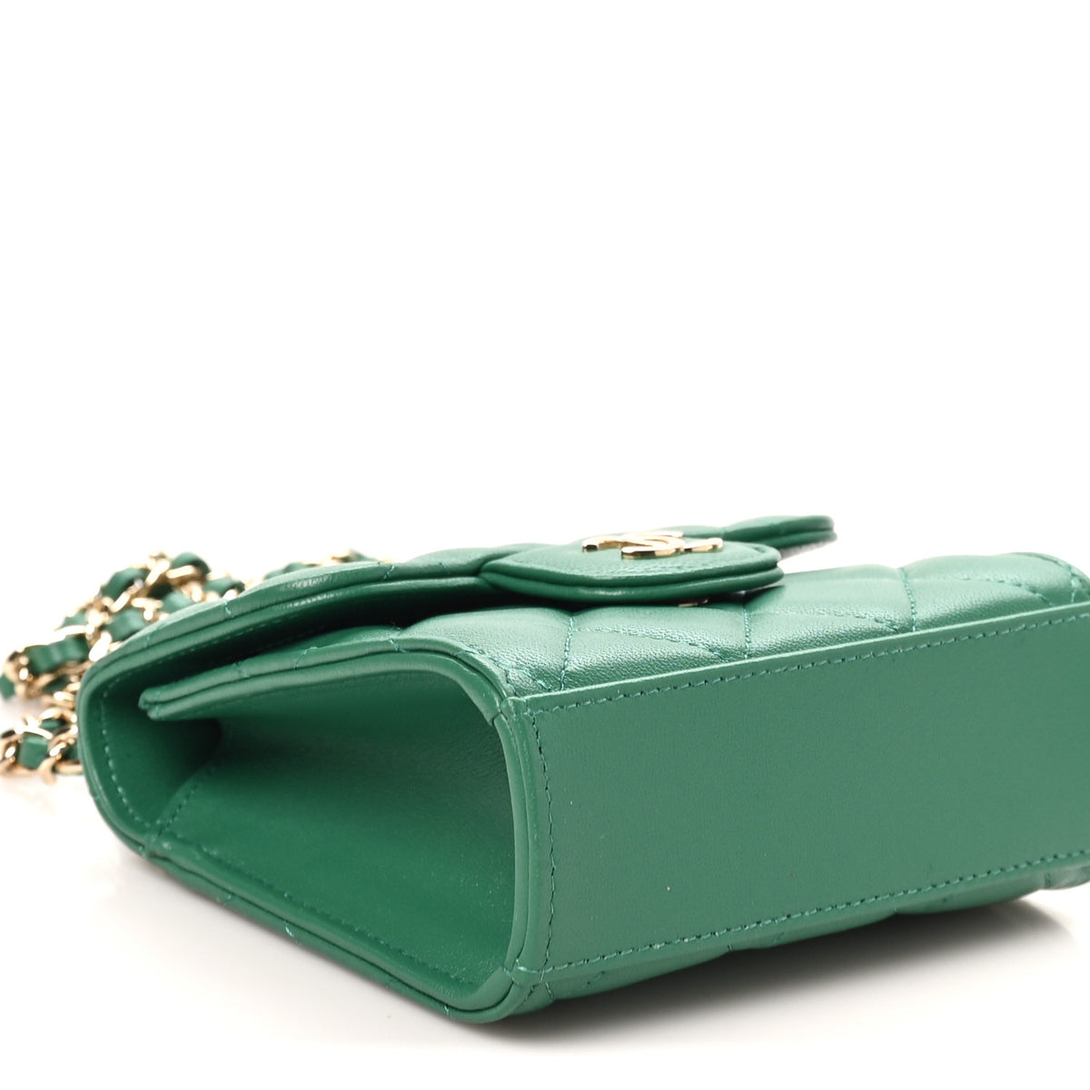 Chanel Lambskin Quilted Top Handle Flap Clutch With Chain Green 8 of 10