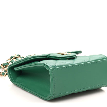 Chanel Lambskin Quilted Top Handle Flap Clutch With Chain Green 8 of 10
