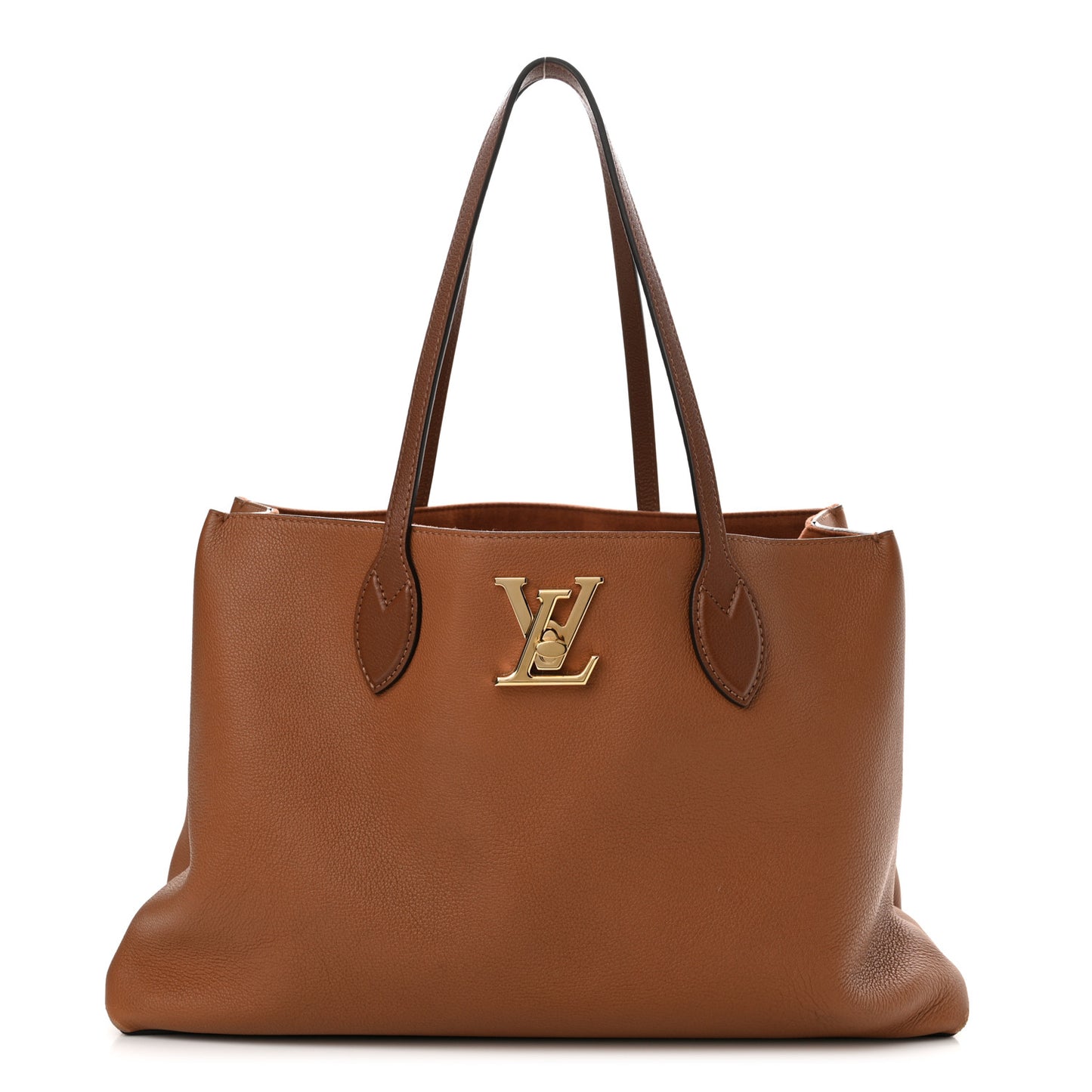 Grained Calfskin Lockme Shopper Chataigne