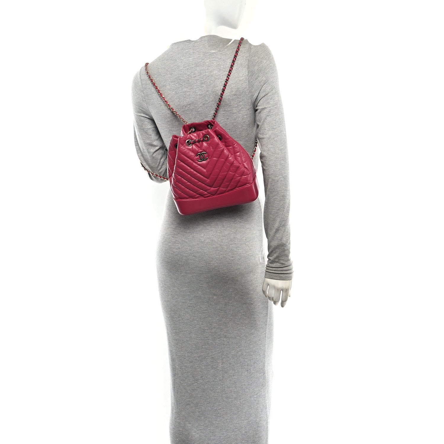 Chanel Aged Calfskin Chevron Quilted Small Gabrielle Backpack Dark Pink 2 of 11