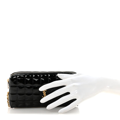 Saint Laurent Patent Calfskin Carre Quilted Cassandre Pouch On Chain Black 2 of 8