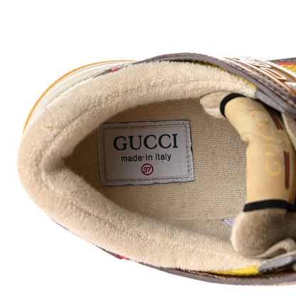 Gucci Suede Calfskin Tejus Printed Womens Ultrapace Sneakers 37 Pink Silver Oatmeal Yolk 7 of 14