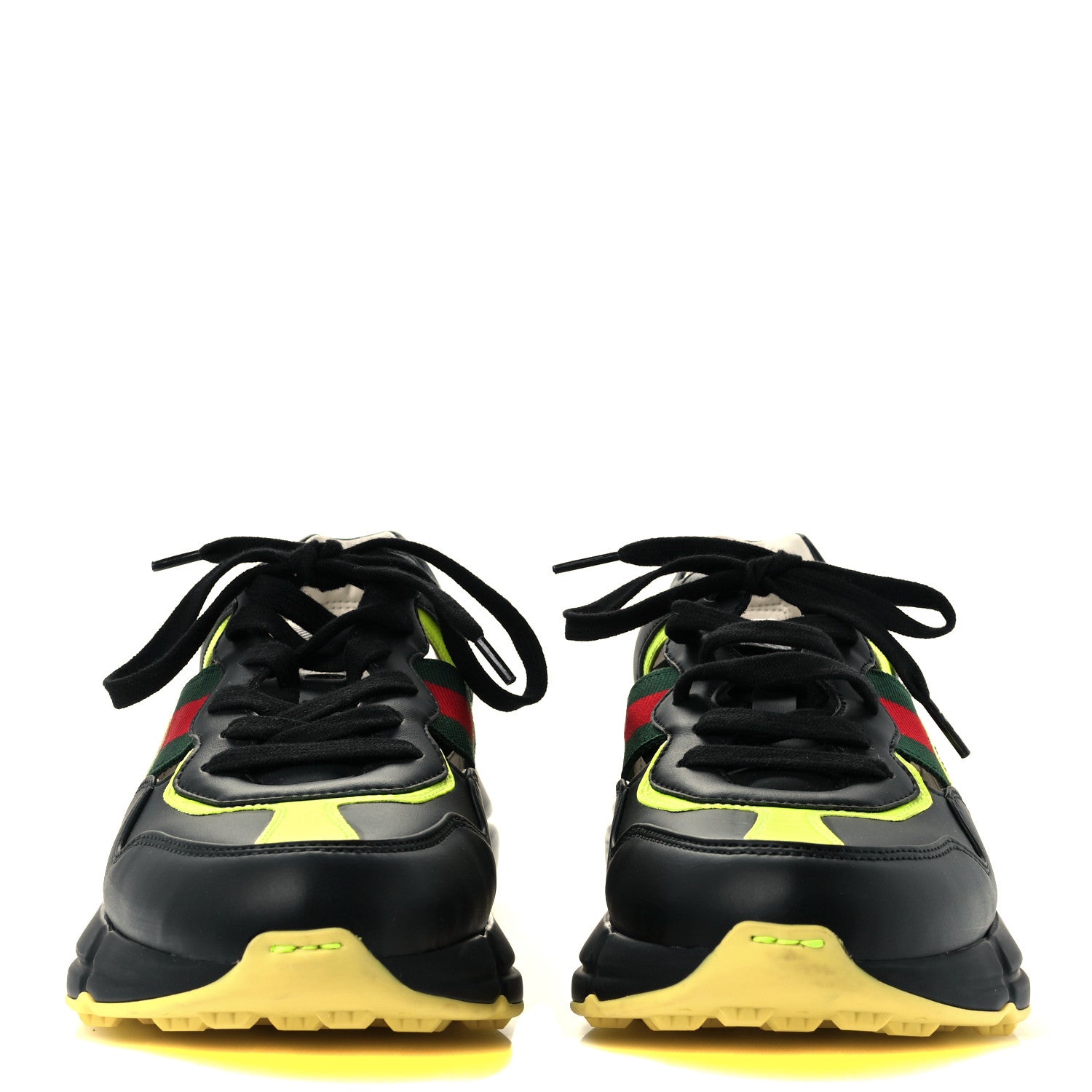 Gucci Demetra Web Mens Rhyton Cut Out Sneakers 6 Black Yellow Fluo 3 of 10