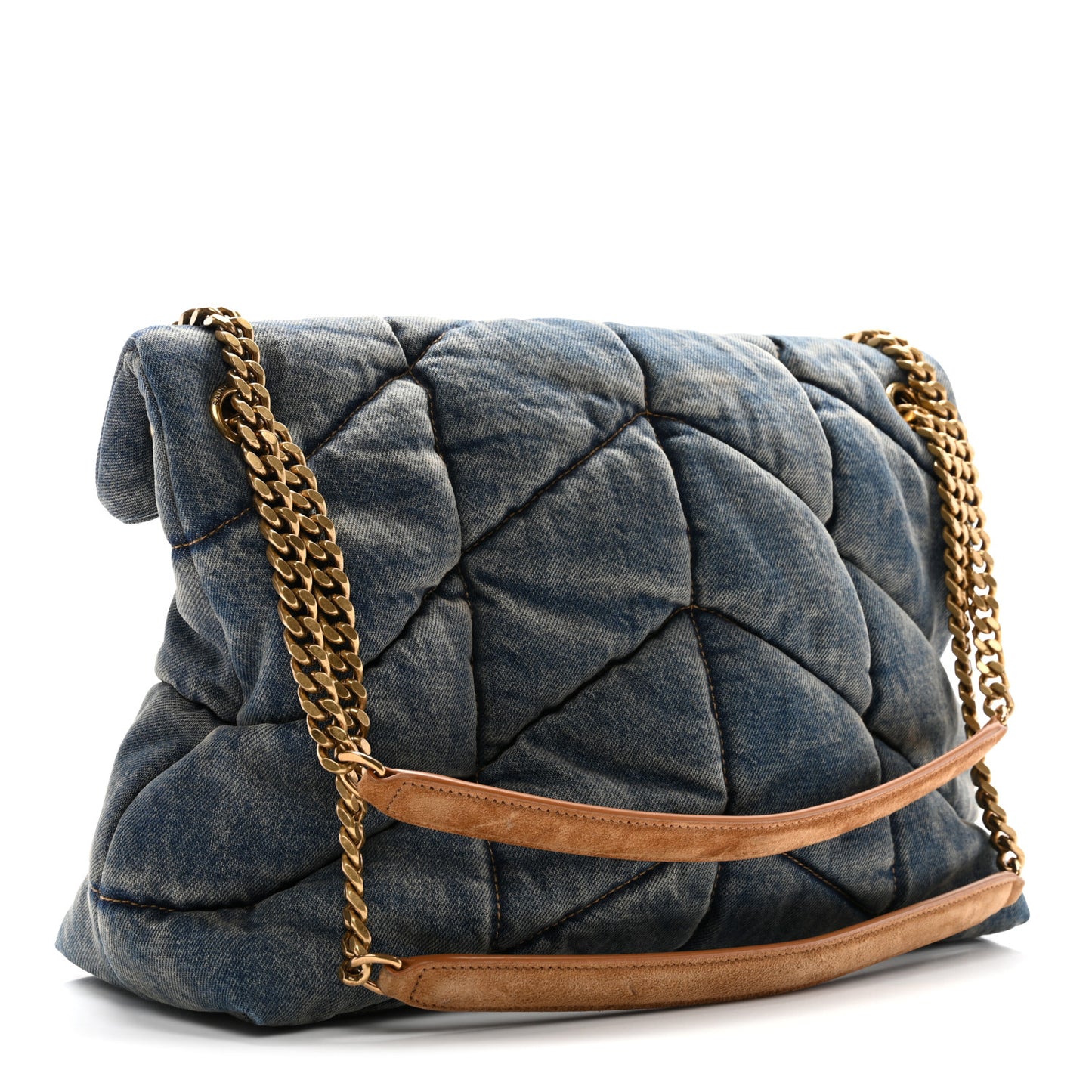 Denim Quilted Medium Loulou Puffer Monogram Chain Satchel Blue Cinnamon