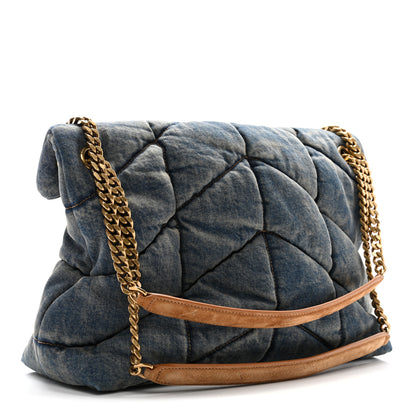 Saint Laurent Denim Quilted Medium Loulou Puffer Monogram Chain Satchel Blue Cinnamon 3 of 10