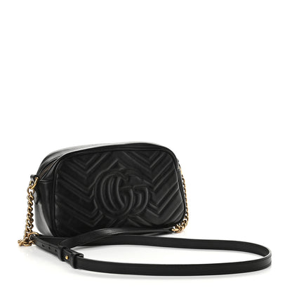 Gucci Calfskin Matelasse Small GG Marmont Chain Shoulder Bag Black 3 of 9