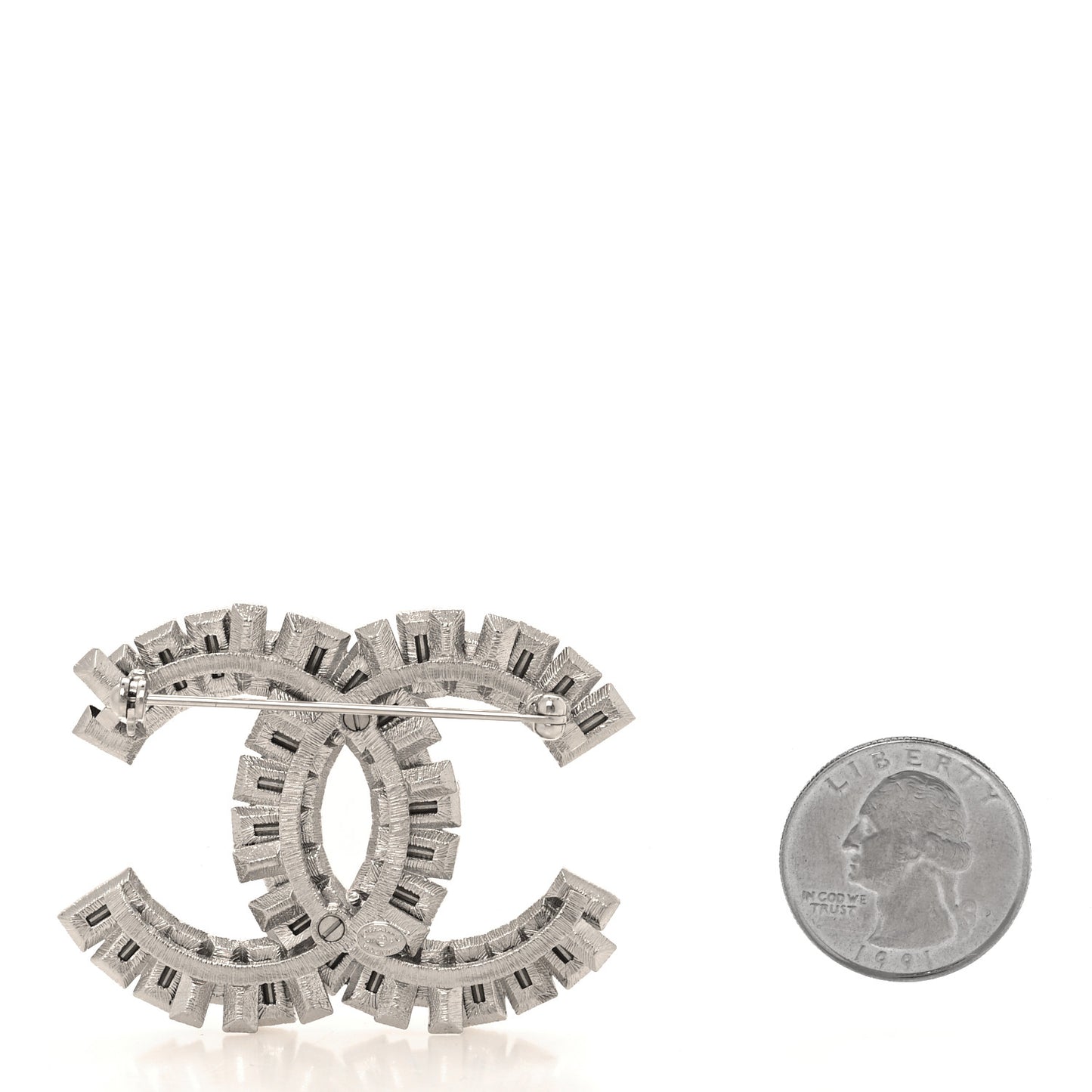 Crystal Baguette CC Brooch Silver Black