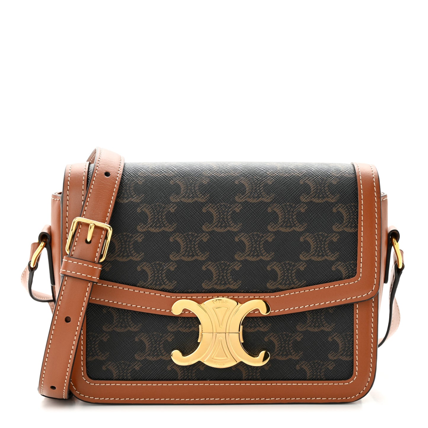 Calfskin Triomphe Canvas Teen Triomphe Bag Tan