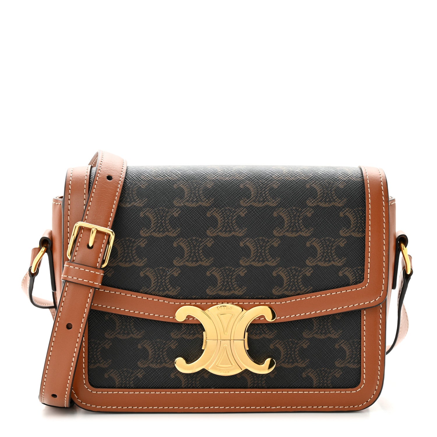 Celine Calfskin Triomphe Canvas Teen Triomphe Bag Tan 1 of 10