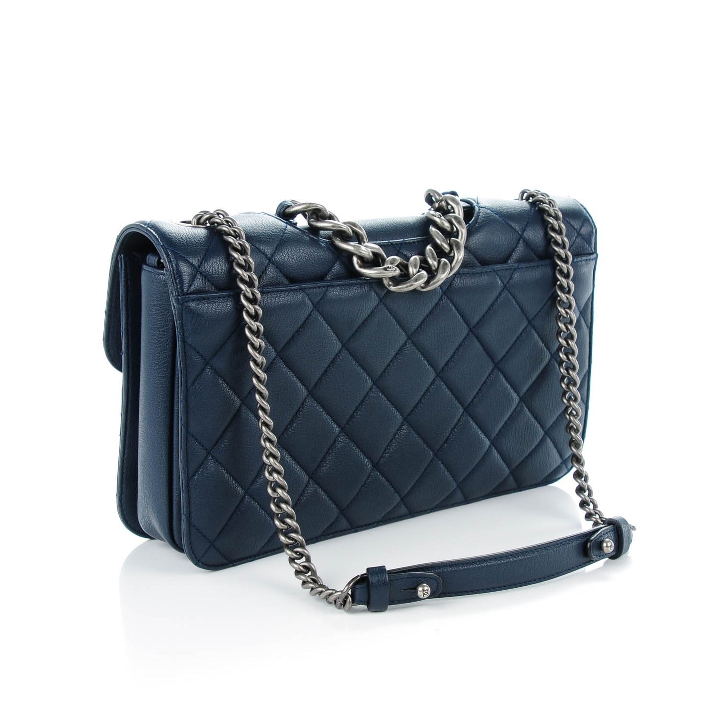 Goatskin Quilted Large Perfect Edge Flap Navy