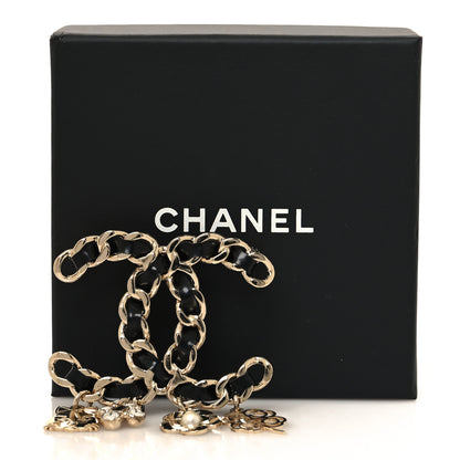 Chanel Lambskin Crystal Chain CC Charms Brooch Black Gold 5 of 5