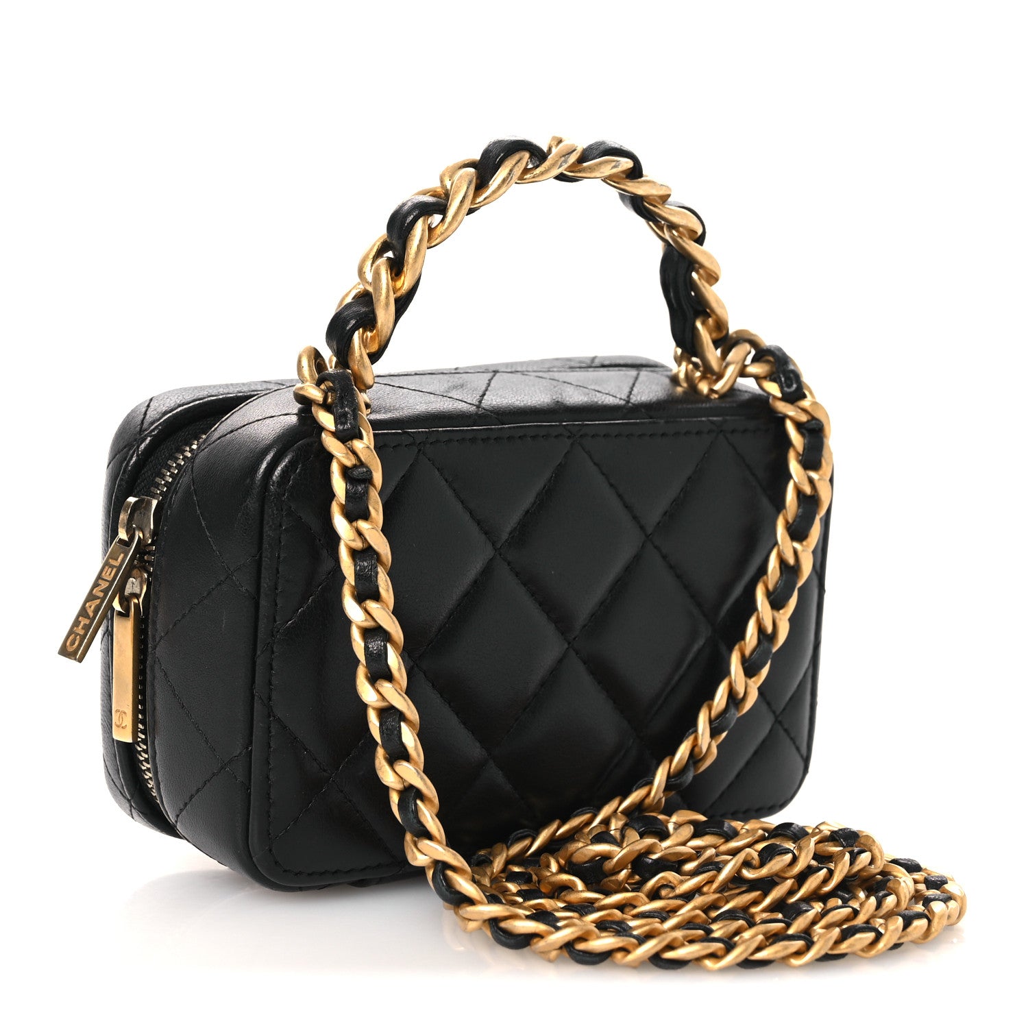Chanel Lambskin Quilted Top Handle Mini Vanity Case Black 3 of 11
