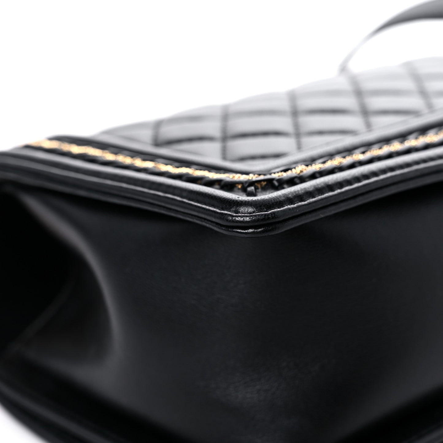 Lambskin Quilted Medium Chain Detail Boy Flap Black