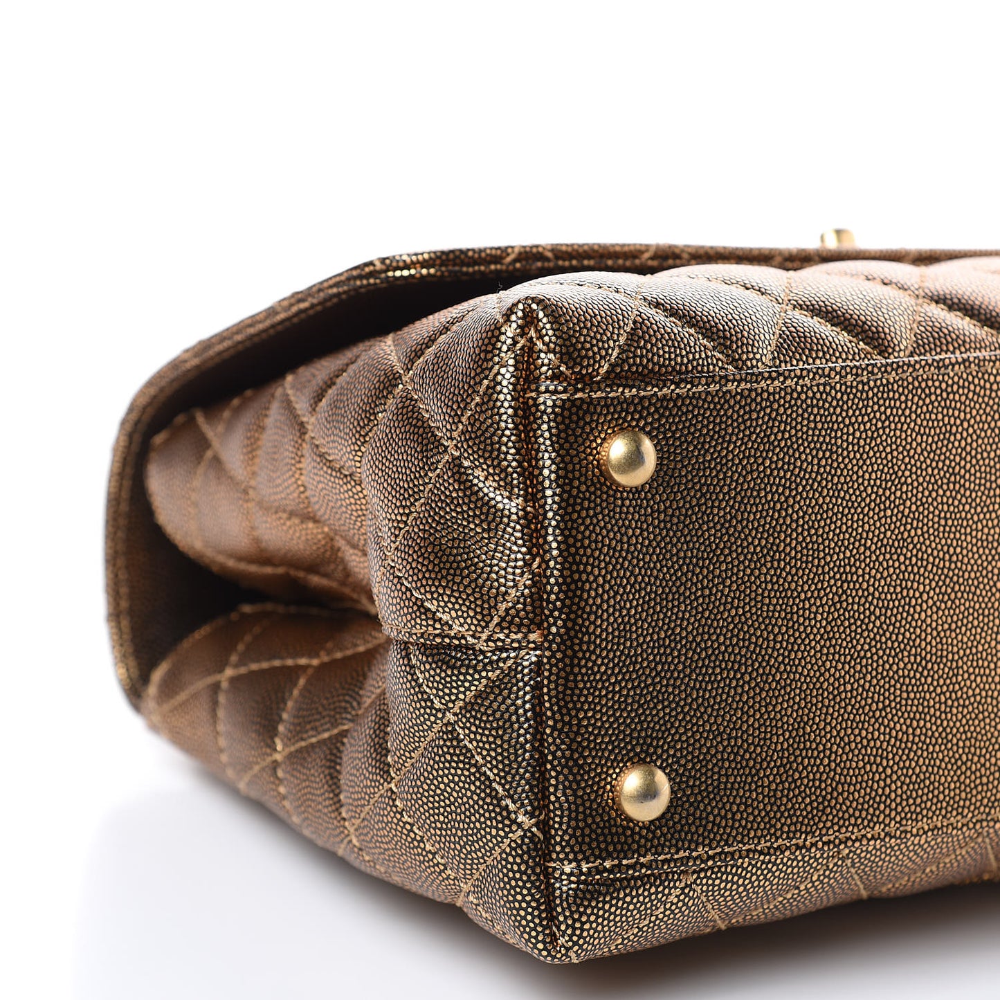 Metallic Caviar Quilted Small Coco Handle Flap Gold
