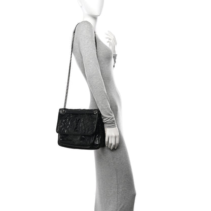 Saint Laurent Crinkled Calfskin Matelasse Monogram Medium Niki Chain Satchel Black 2 of 11