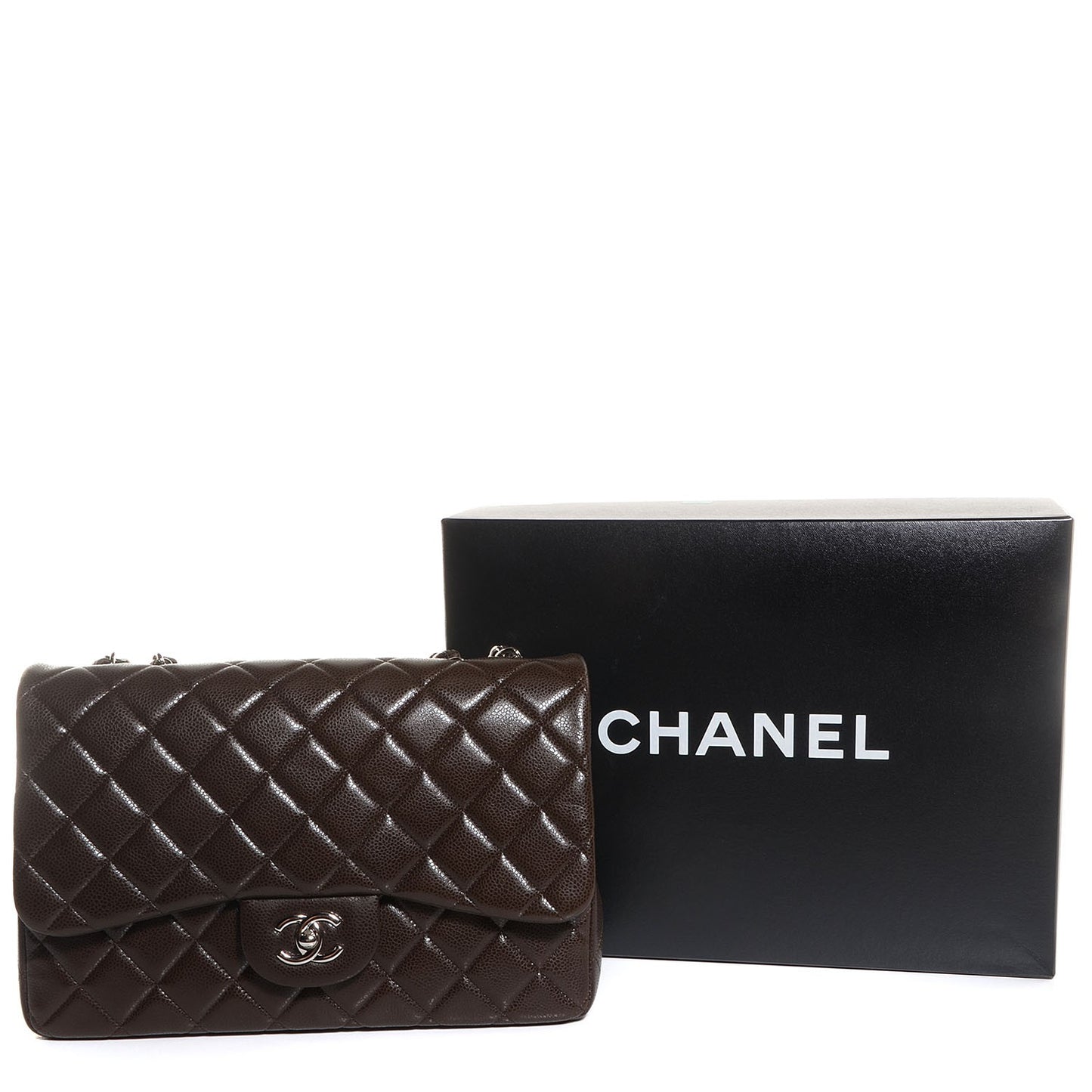 Caviar Quilted Jumbo Single Flap Dark Brown