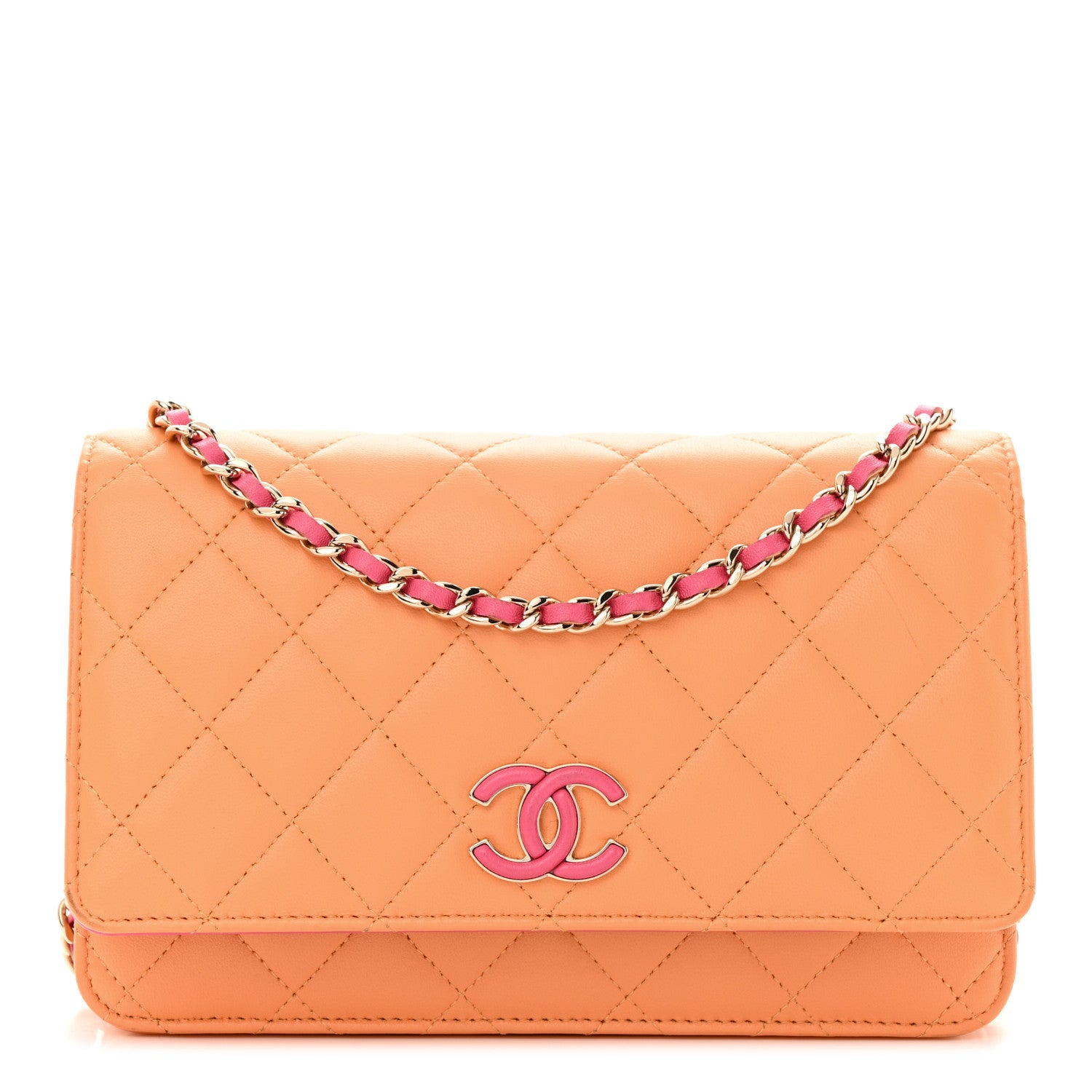 Chanel Lambskin Quilted Sunset Boulevard Wallet On Chain WOC Orange Coral 1 of 12