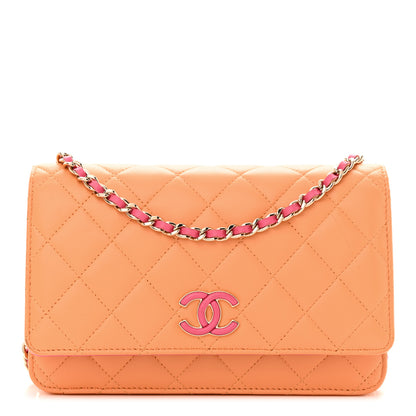 Chanel Lambskin Quilted Sunset Boulevard Wallet On Chain WOC Orange Coral 1 of 12