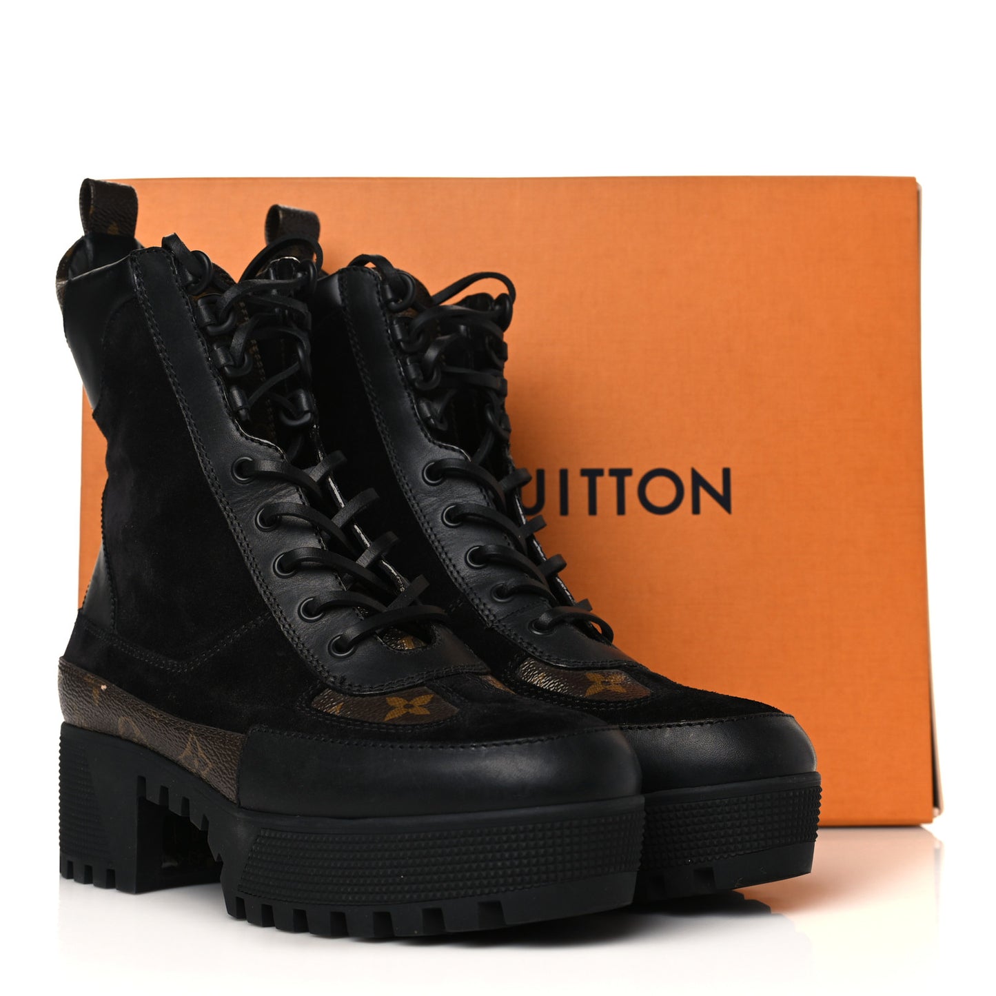 Suede Calfskin Monogram Laureate Platform Desert Boots 39 Black