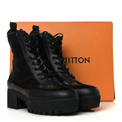 Louis Vuitton Suede Calfskin Monogram Laureate Platform Desert Boots 39 Black 9 of 9