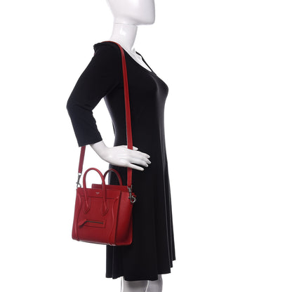 Celine Drummed Calfskin Nano Luggage Red 2 of 11