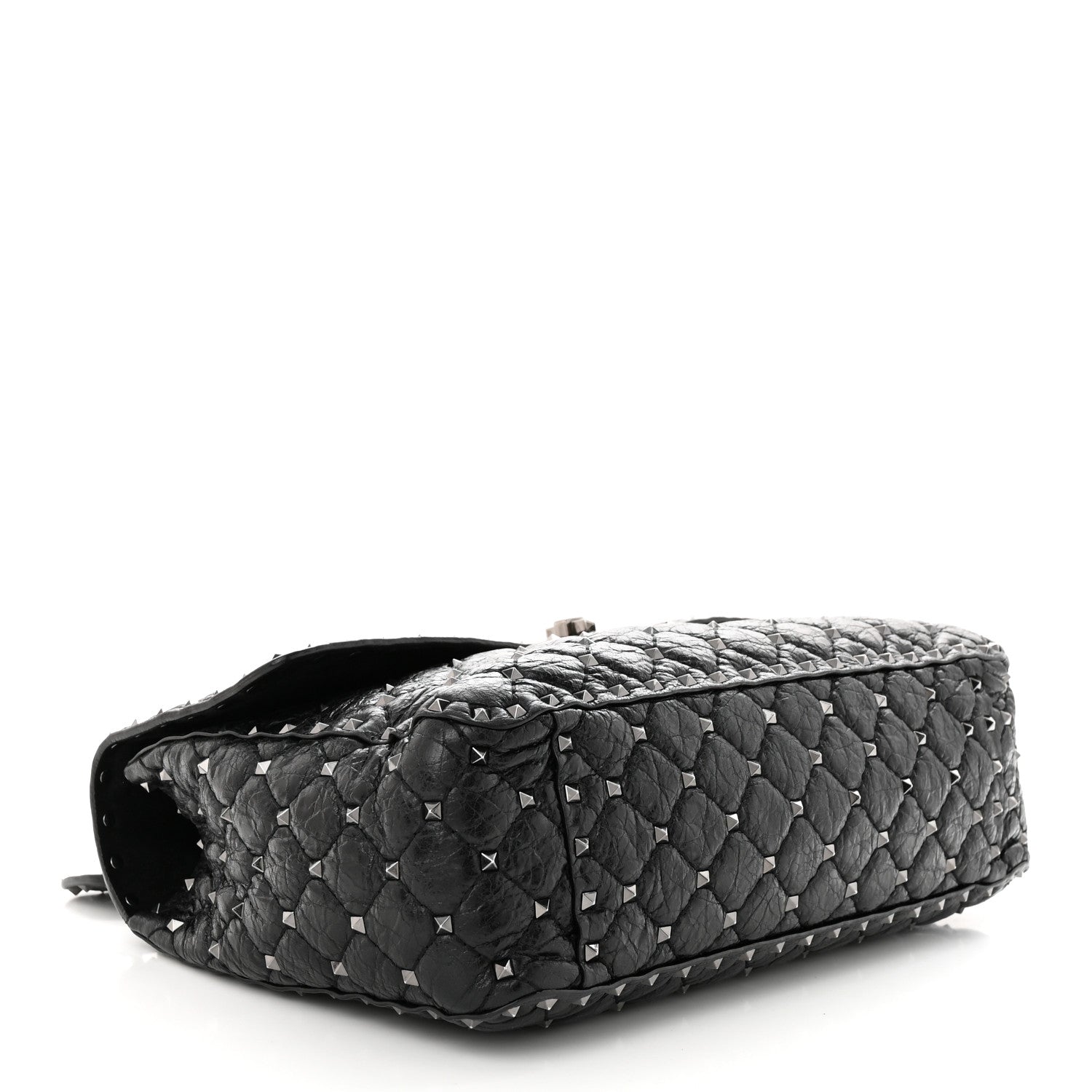 Valentino Garavani Craquele Nappa Large Rockstud Spike Shoulder Bag Black 4 of 9