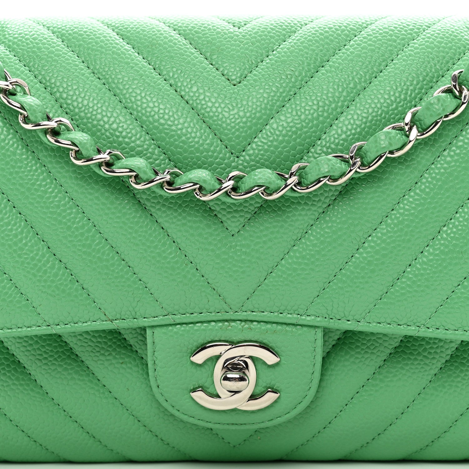 Chanel Caviar Chevron Quilted Medium Double Flap Green 5 of 12