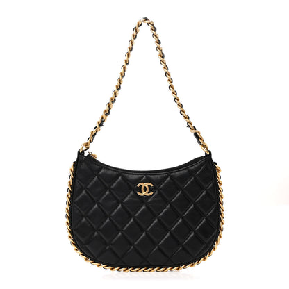 Chanel Shiny Crumpled Lambskin Quilted Trendy Chain Around Hobo Black 1 of 11