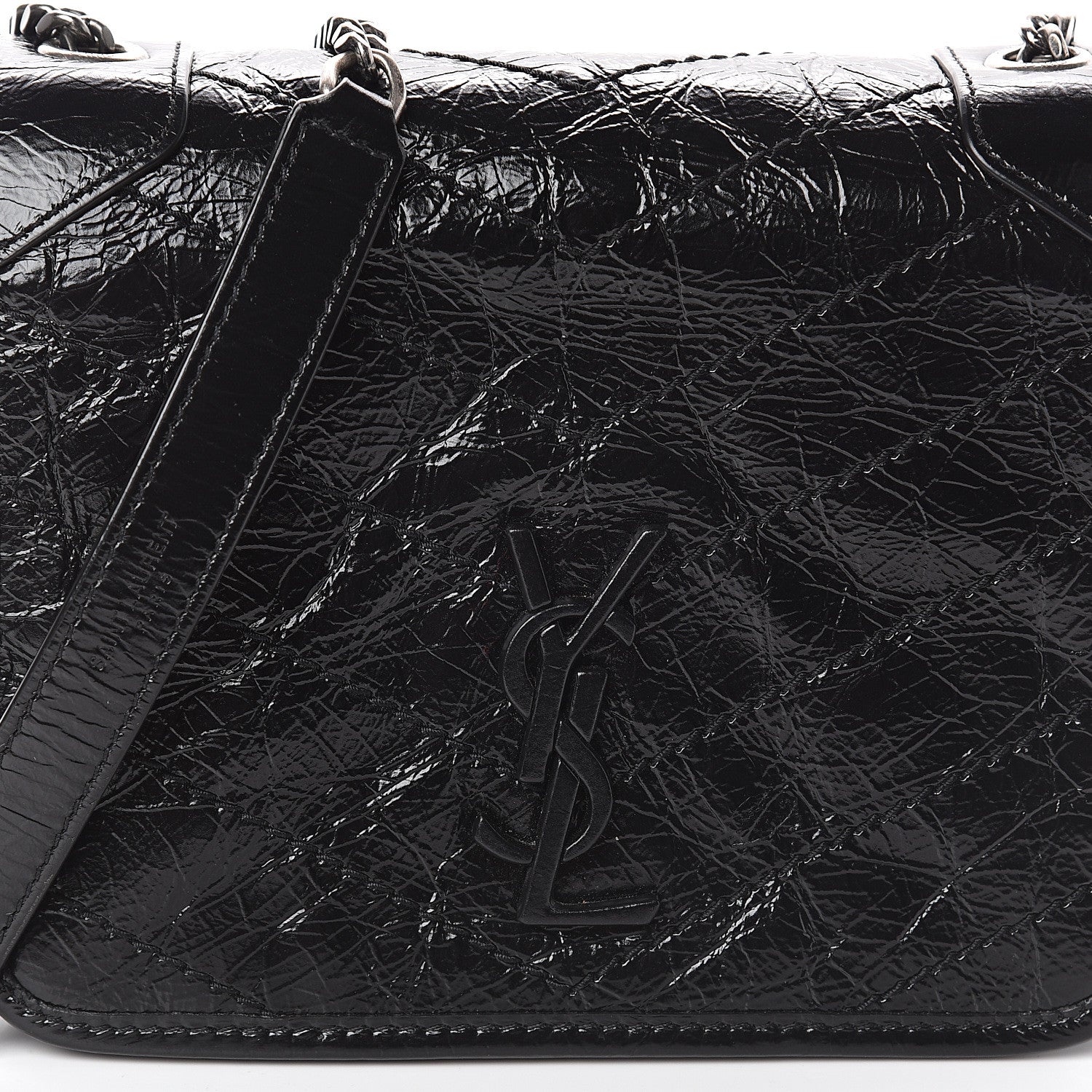 Saint Laurent Crinkled Calfskin Matelasse Monogram Niki Chain Wallet Black 6 of 8
