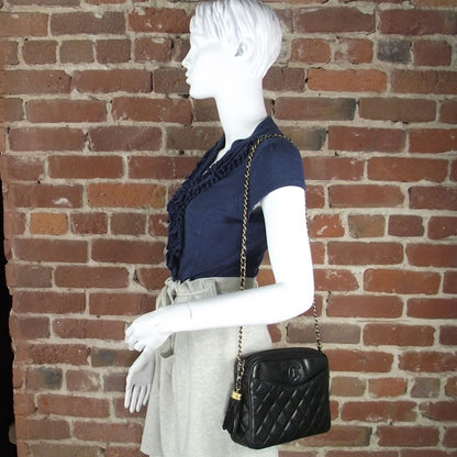 Chanel Vintage Quilted Leather Tassel Camera Case Black 2 of 10