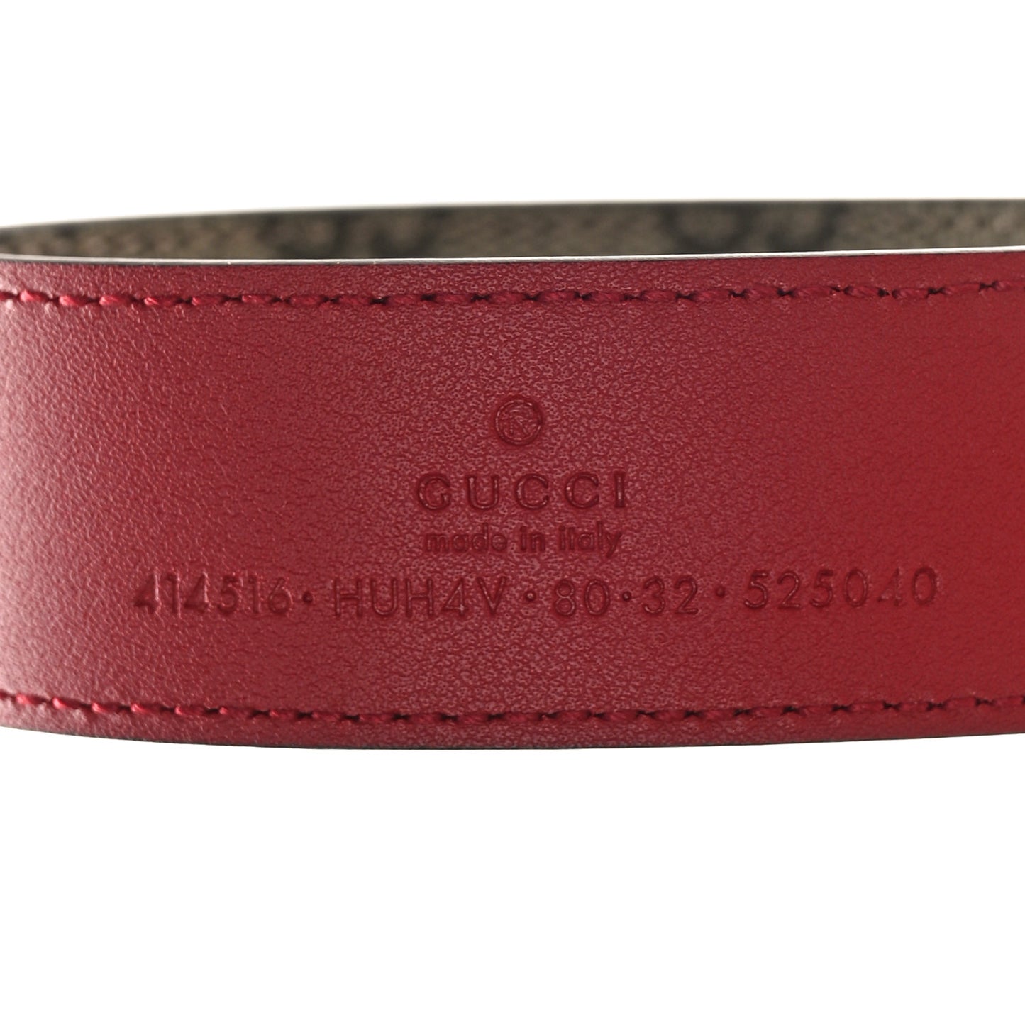 GG Supreme Monogram Plutone Calfskin Enamel Double G 30mm Belt 80 32 Beige Ebony New Cherry Red