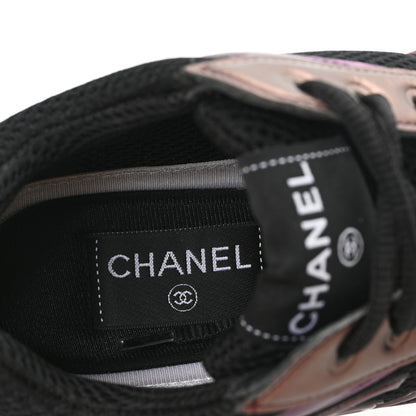 Chanel Fabric Laminated Calfskin Stretch CC Womens Sneakers 37.5 Black Purple Burgundy 8 of 12